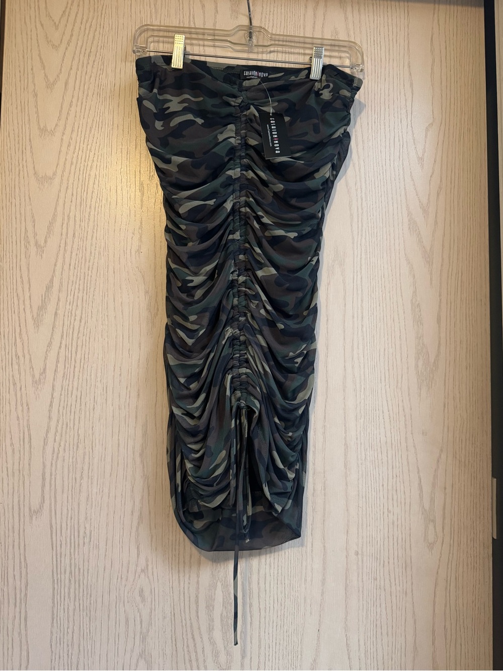 NEW Fashion Nova "Military School" Camo Ruched Front Mini Dress size Large